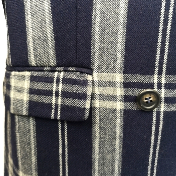 80s vintage window pane plaid oversized double-breasted NAVY/WHITE wool jacket - Picture 4 of 15